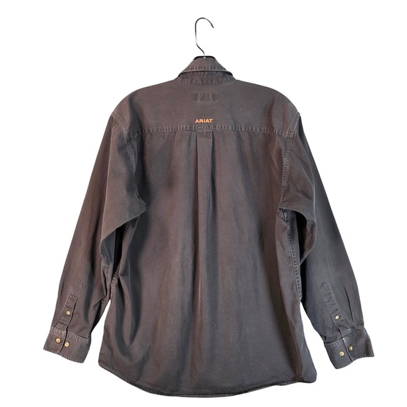 Ariat Button Down Long Sleeve Shirt Mens Size Medium Faded Black Cotton Twill - Picture 7 of 12